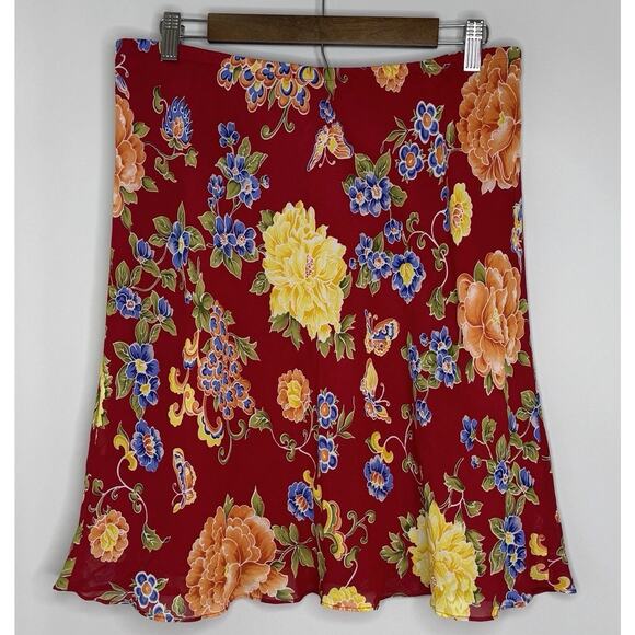 Jones New York Dresses & Skirts - VTG Womens Floral Stretch Skirt 14 XL Red 90s Y2K Feminine Cottage Fairy Grunge